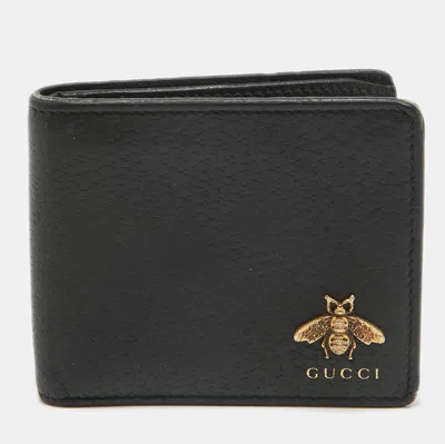 Pre-owned Gucci Black Leather Animalier Bifold Wallet