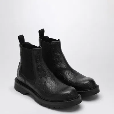 GUCCI GUCCI  BLACK LEATHER ANKLE BOOT WITH WEB DETAIL