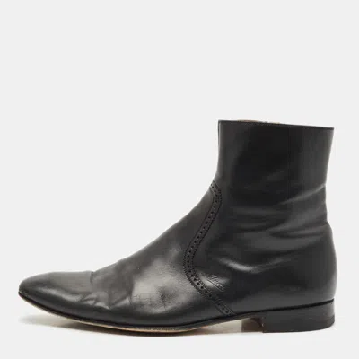 Pre-owned Gucci Black Leather Ankle Length Boots Size 43