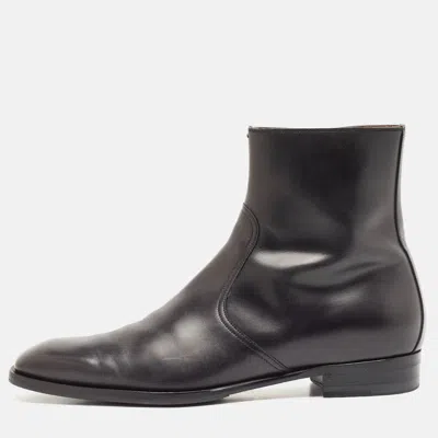 Pre-owned Gucci Black Leather Ankle Length Boots Size 43.5