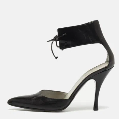 Pre-owned Gucci Black Leather Ankle Tie Pumps Size 37.5