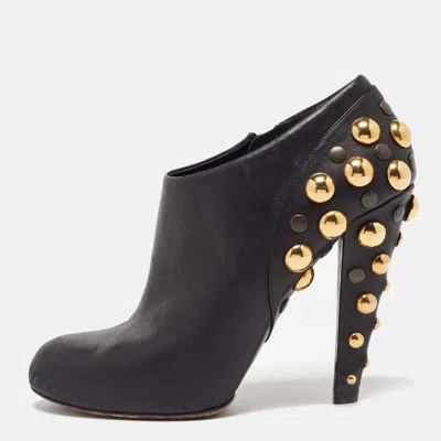Pre-owned Gucci Black Leather Babouska Studded Embellished Ankle Booties Size 39.5