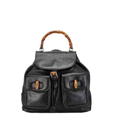 Pre-owned Gucci Black Leather Backpack Handbag ()