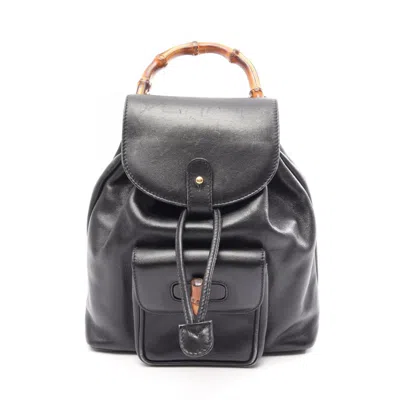 Pre-owned Gucci Black Leather Backpack Handbag ()