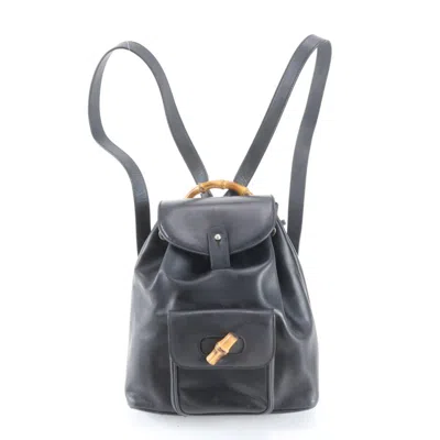 Pre-owned Gucci Black Leather Backpack Shoulder Bag ()