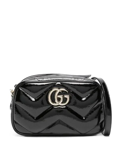 Gucci Quilted Chevron Shoulder Bag Chain Strap In Black