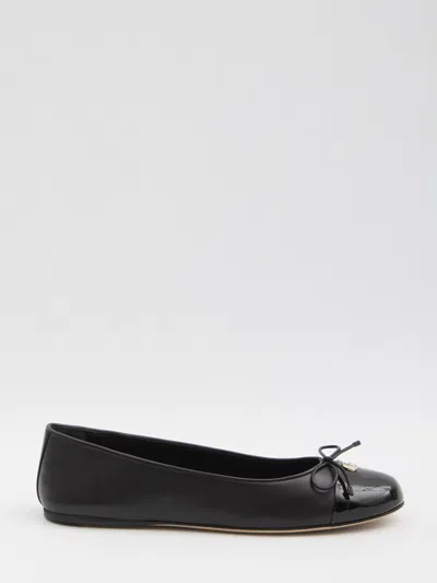 Gucci Double G Leather Bow Ballet Flats In Black