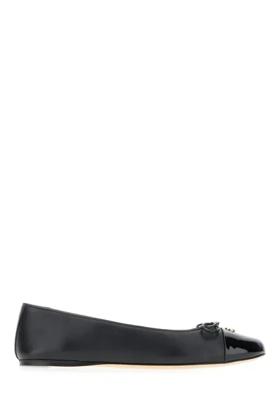 Gucci Women Leather Ballerinas With Patent Leather Detail In Black