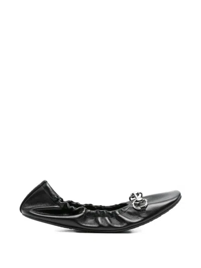 Gucci Black Leather Ballet Flats