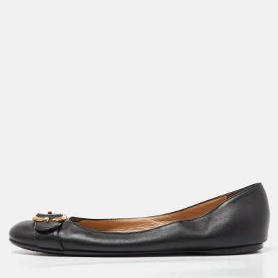 Pre-owned Gucci Black Leather Ballet Flats Size 41