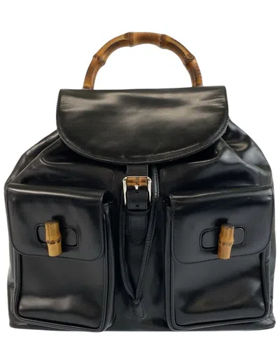 Pre-owned Gucci Black Leather Bamboo Backpack (authentic Pre-loved)