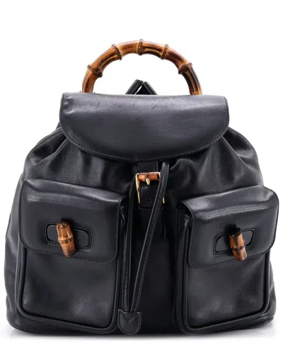 Pre-owned Gucci Black Leather Bamboo Backpack Medium (authentic Pre-loved)
