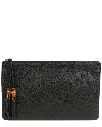 Gucci Black Leather Bamboo Clutch (authentic Pre-loved)