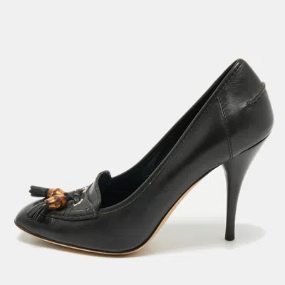 Pre-owned Gucci Black Leather Bamboo Fringe Pumps Size 39