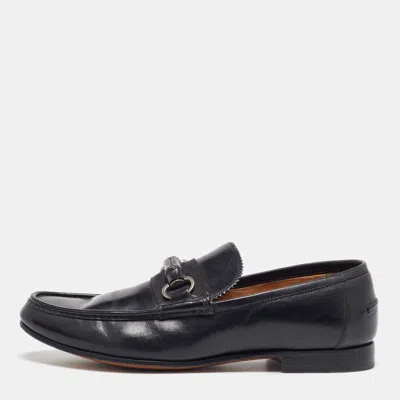 Pre-owned Gucci Black Leather Bamboo Horsebit Slip On Loafers Size 41.5