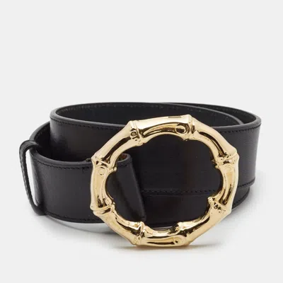Pre-owned Gucci Black Leather Bamboo Metal Ring Belt 80cm