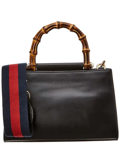 Gucci Black Leather Bamboo Nymphaea Bag (authentic Pre-loved)