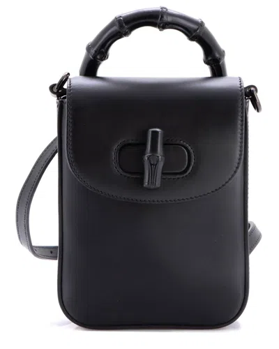 Pre-owned Gucci Black Leather Bamboo Top Handle Backpack Mini (authentic Pre-loved)