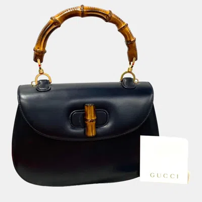 Pre-owned Gucci Black Leather Bamboo Top Handle Bag