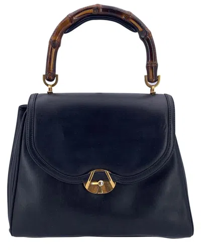 Gucci Black Leather Bamboo Top Handle Handbag (authentic Pre-loved)