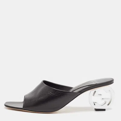 Pre-owned Gucci Black Leather Bella Slide Sandals Size 42