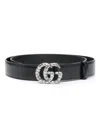 Gucci Elegant Slim 1.2-inch Leather Belt With Crystal Buckle In Black