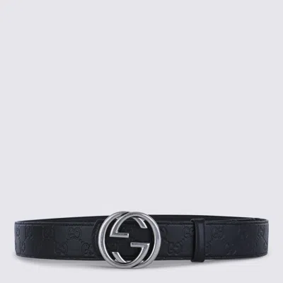Gucci Black Leather Belt In Transparent