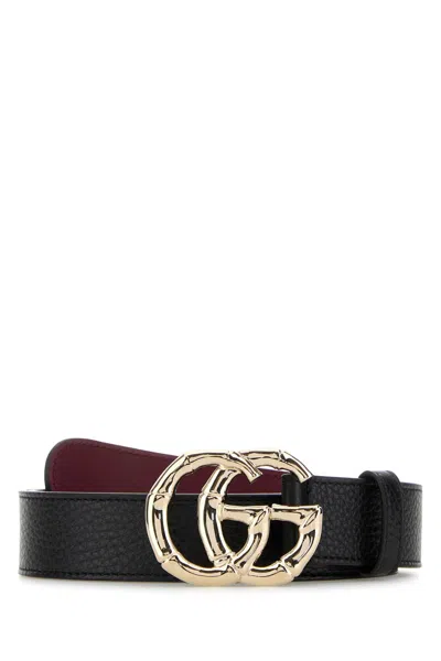 Gucci Belt With Gg Buckle In Hammered Leather For Women In Black