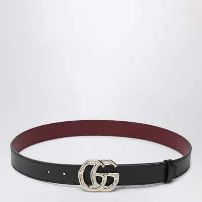 Gucci Black Leather Belt With Bamboo Gg Marmont Buckle