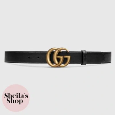 Pre-owned Gucci Black Leather Belt With Double Buckle Size 80