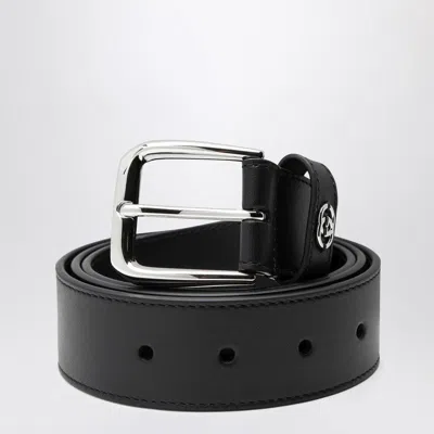Gucci Black Leather Belt With Gg Crossover Detail Men