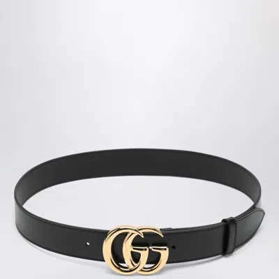 GUCCI GUCCI  BLACK LEATHER BELT WITH GOLD GG MARMONT BUCKLE