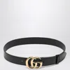 Gucci Black Leather Belt With Gold Gg Marmont Buckle Men In Black