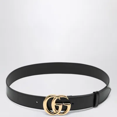 Gucci Black Leather Belt With Gold Gg Marmont Buckle Men
