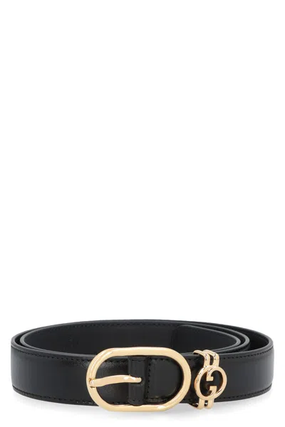 Gucci Black Leather Belt With Gold Metal Buckle For Women