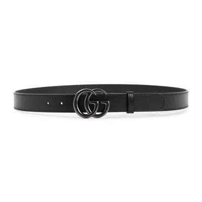 Gucci Black Leather Belt With Polished Double G Buckle