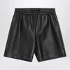 Gucci Black Leather Bermuda Shorts Men In Black