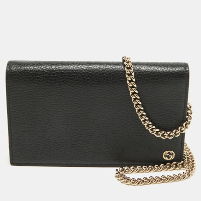 Pre-owned Gucci Black Leather Betty Wallet On Chain