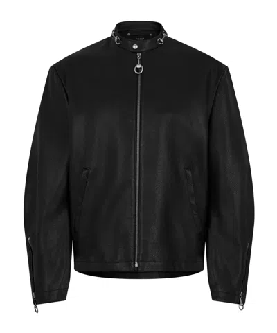 Gucci Two-tone Leather Biker Jacket With Zipped Cuffs And Slit Pockets In Black