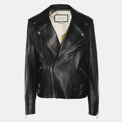 Pre-owned Gucci Black Leather Biker Jacket S