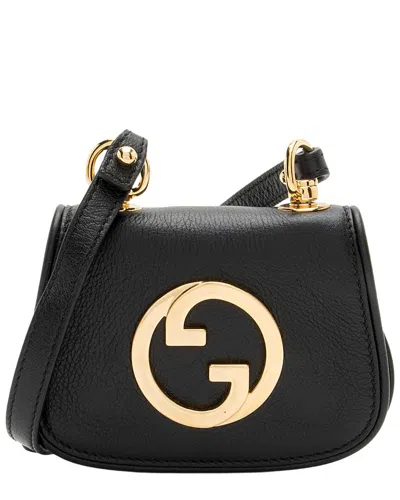 Pre-owned Gucci Black Leather Blondie Card Case On Strap (authentic Pre-loved)