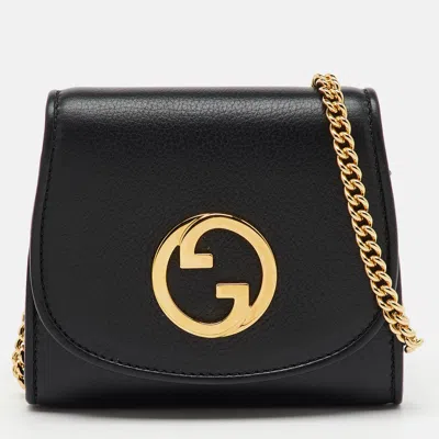 Pre-owned Gucci Black Leather Blondie Medium Wallet On Chain