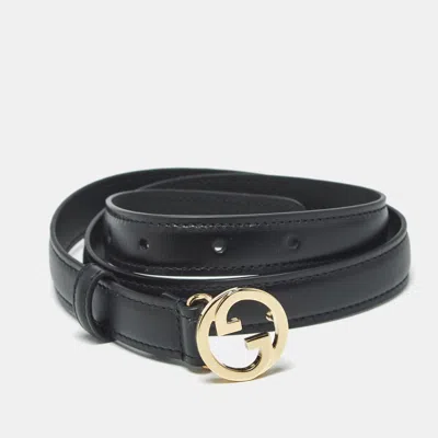 Pre-owned Gucci Black Leather Blondie Slim Belt 75 Cm
