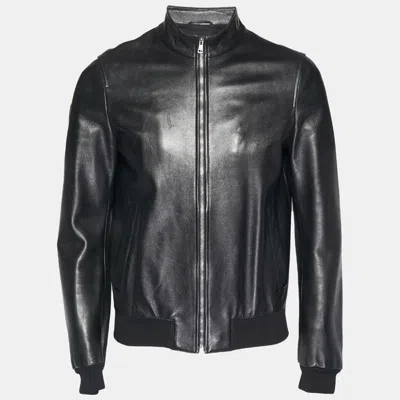 Pre-owned Gucci Black Leather Bomber Jacket S