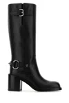 Gucci Below-the-knee Round Toe Leather Boot In Black