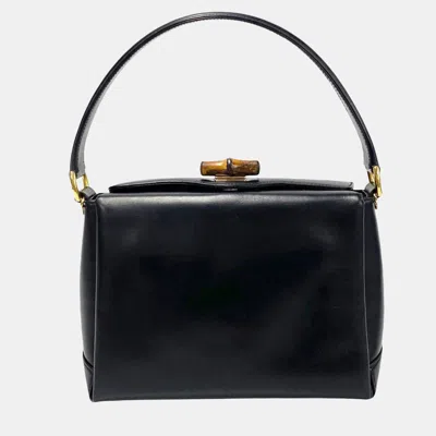 Pre-owned Gucci Black Leather Box Calf Bamboo Top Handle Bag