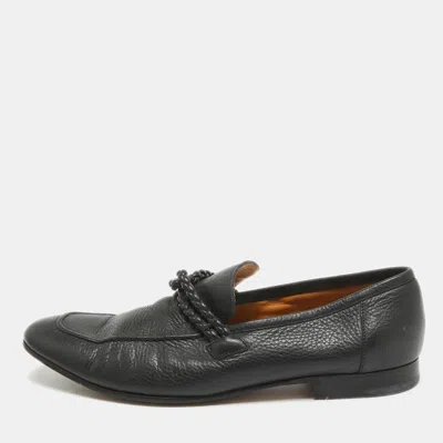 Pre-owned Gucci Black Leather Braided Detail Slip On Loafers Size 42
