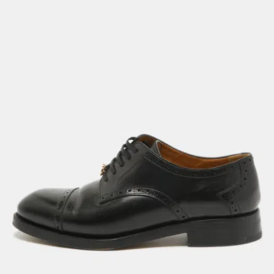 Pre-owned Gucci Black Leather Brogue Lace Up Oxfords Size 44