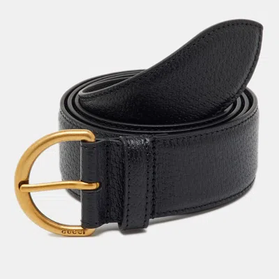 Pre-owned Gucci Black Leather Buckle Belt 100cm