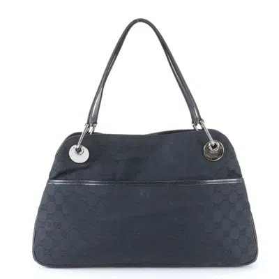 Pre-owned Gucci Black Leather Canvas Handbag Tote Bag ()